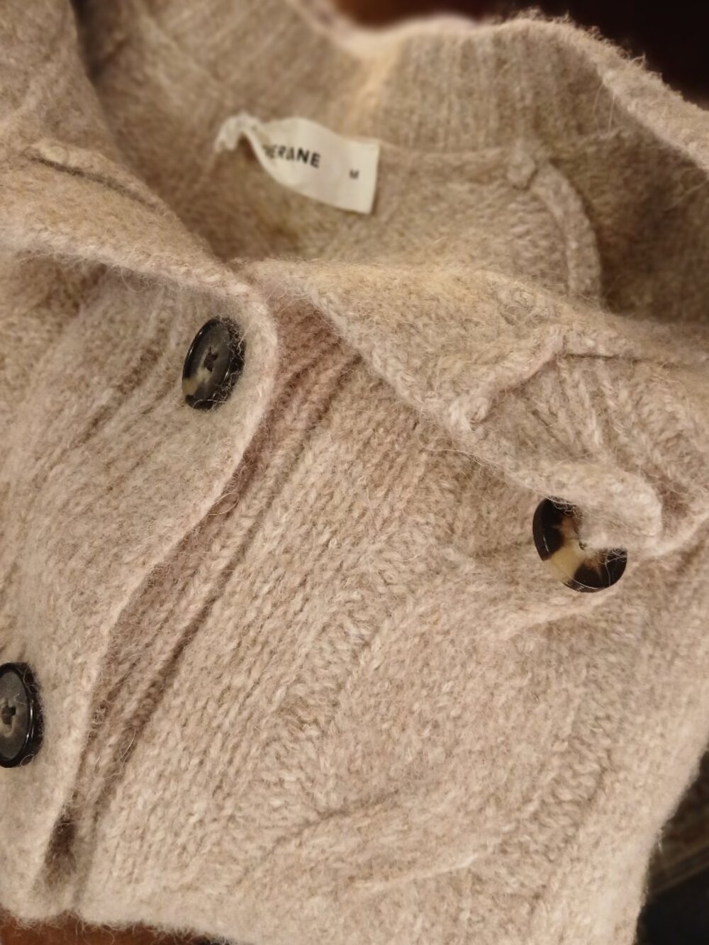 EVERLANE Merino Wool Alpaca Tan Crew Neckline Cardigan